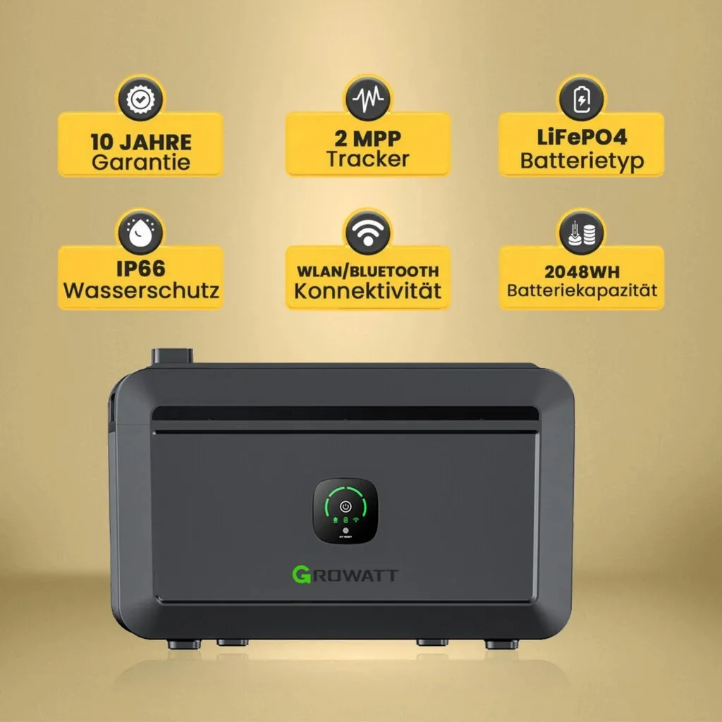 Growatt NOAH 2000 8kWh Speicher + 4x JA Solar 450W Balkonkraftwerk