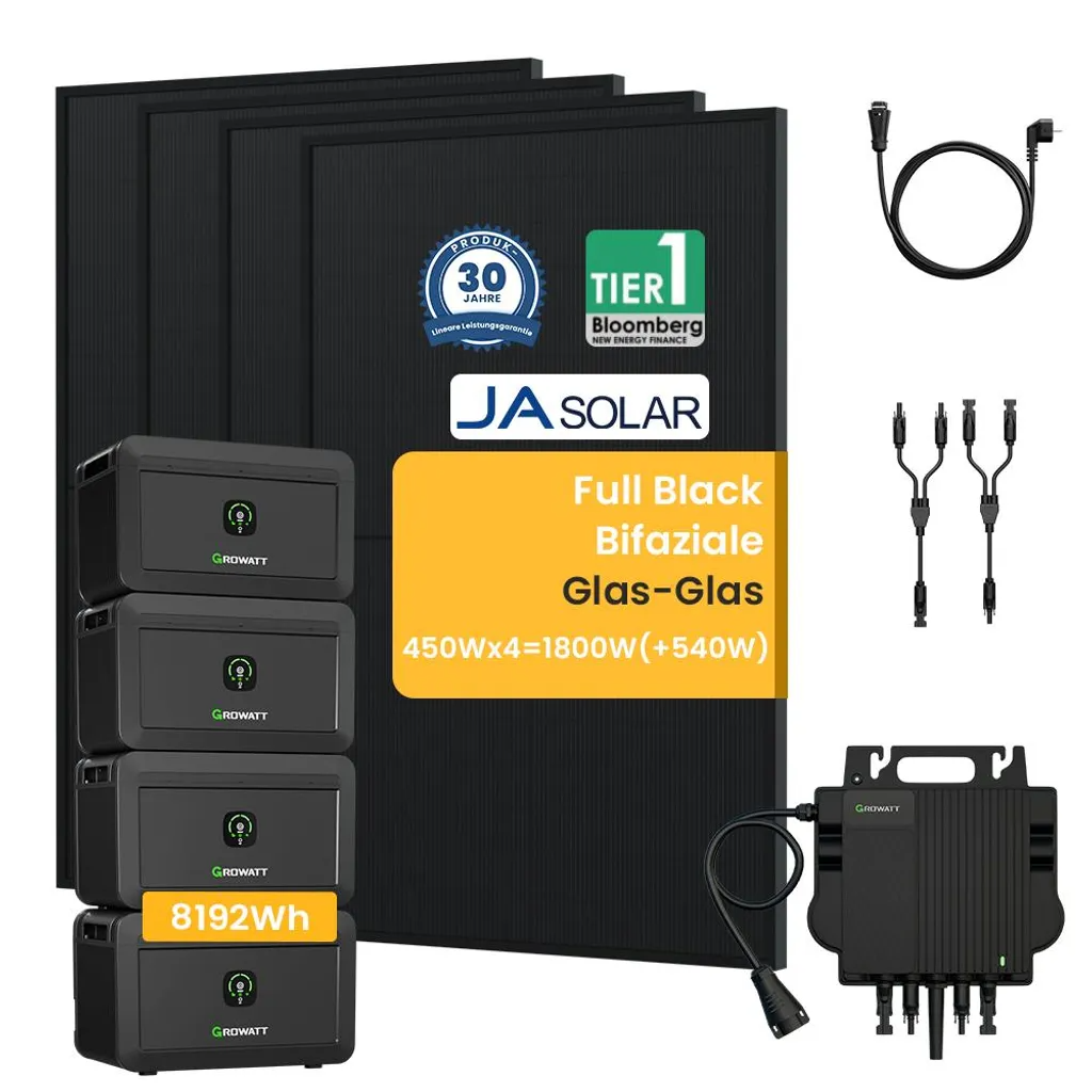 Growatt NOAH 2000 8kWh Speicher + 4x JA Solar 450W Balkonkraftwerk
