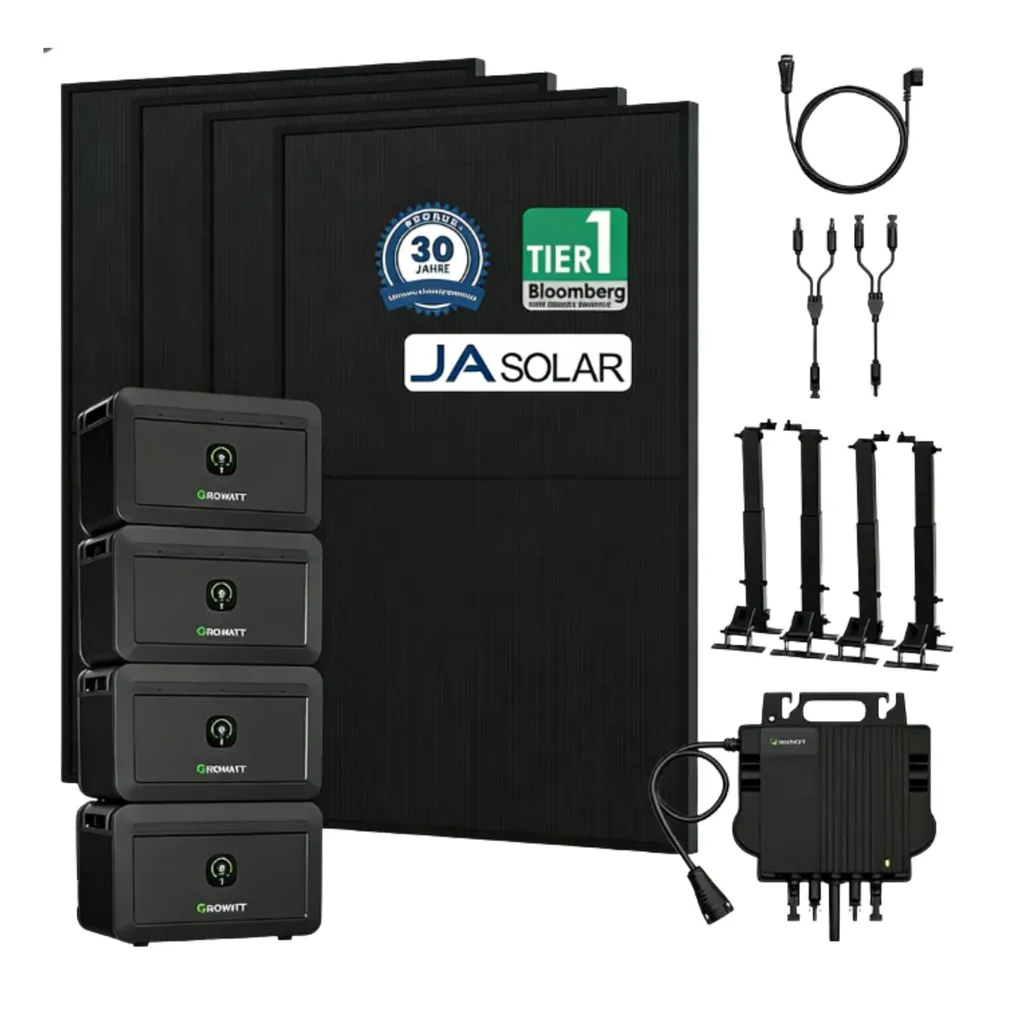 Growatt NOAH 2000 x4 8kWh Balkonspeicher + NEO-800W + 4x JA Solar 450W bifazial + Halterungen